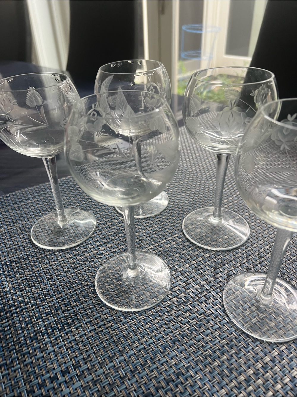 Princess House Etched Floral LeafCrystal Wine Glasses -